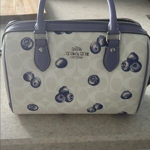 Coach Cream and Purple Satchel with Blueberry Design